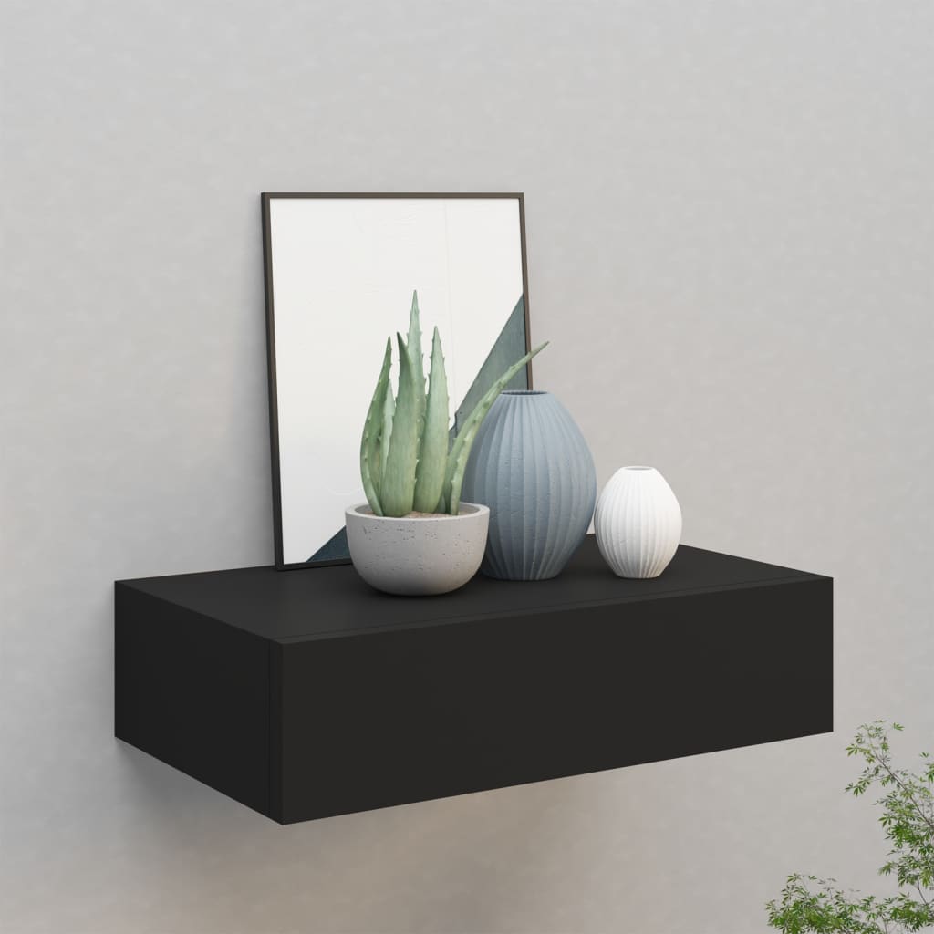 Veggmontert Skuffehylle Svart 40X23,5X10 Cm Mdf