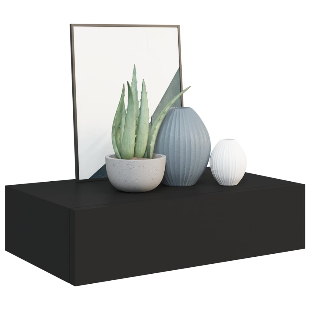 Veggmonterte Skuffehyller 2 Stk Svart 40X23,5X10 Cm Mdf