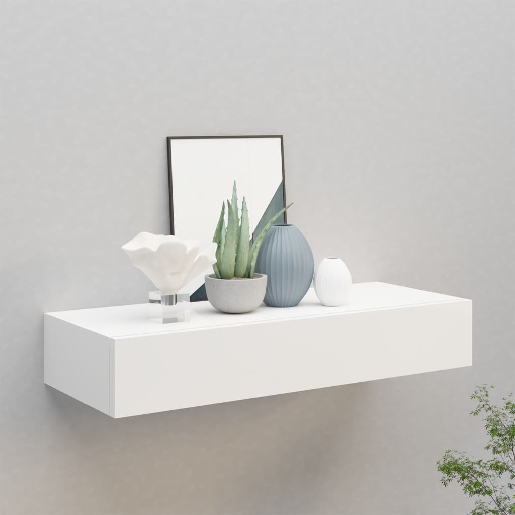 Veggmontert Skuffehylle Hvit 60X23,5X10 Cm Mdf