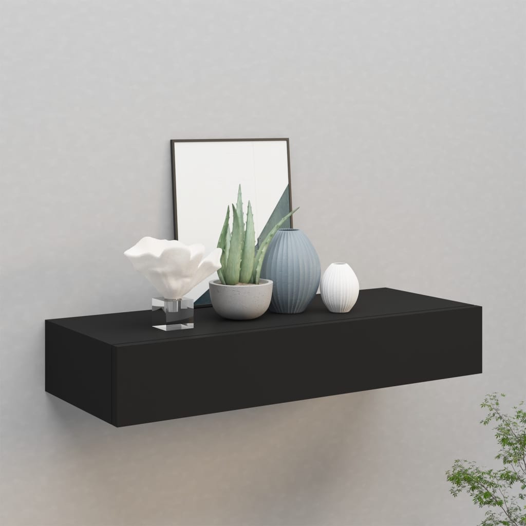 Veggmontert Skuffehylle Svart 60X23,5X10 Cm Mdf
