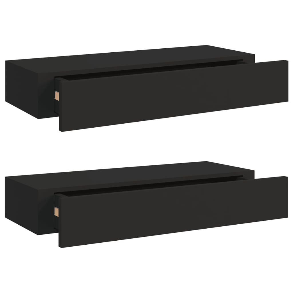 Veggmonterte Skuffehyller 2 Stk Svart 60X23,5X10 Cm Mdf