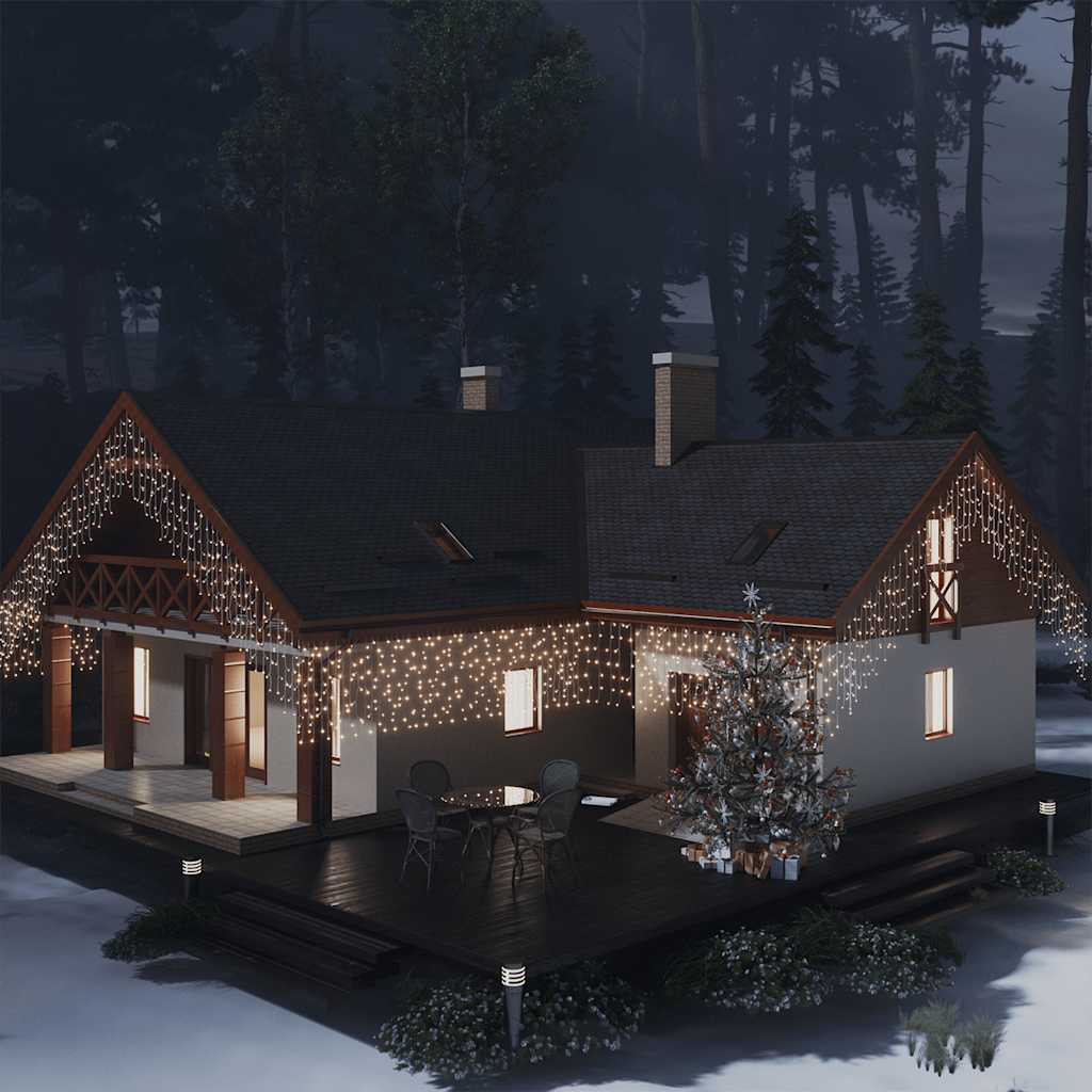 Led-Lysgardin Med Istapper 10 M 400 Led Varmhvit 8 Funksjoner