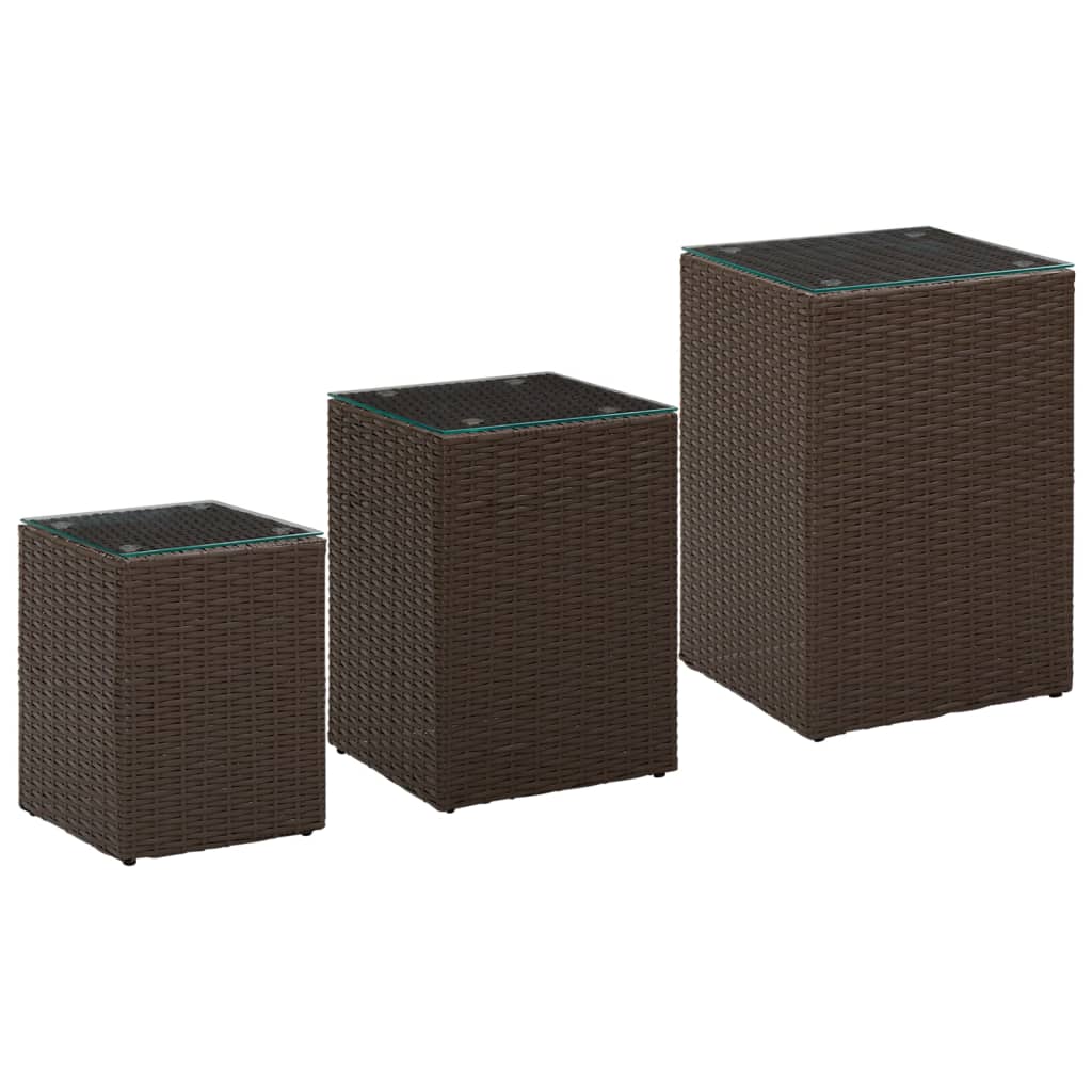 Sidebord Med Glass Topp Brun 3 Stk Polyrotting