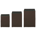 Sidebord Med Glass Topp Brun 3 Stk Polyrotting