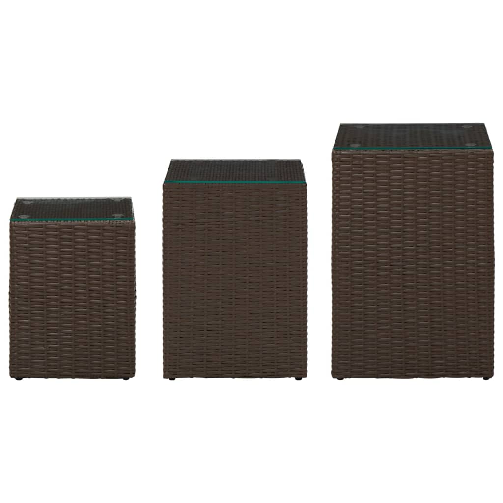 Sidebord Med Glass Topp Brun 3 Stk Polyrotting