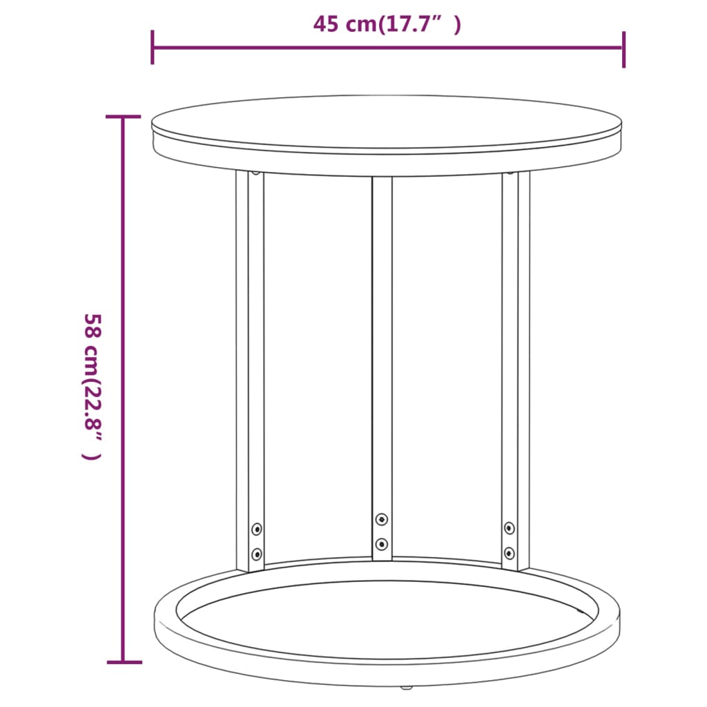Sidebord Gull Og Svart 45 Cm Herdet Glass