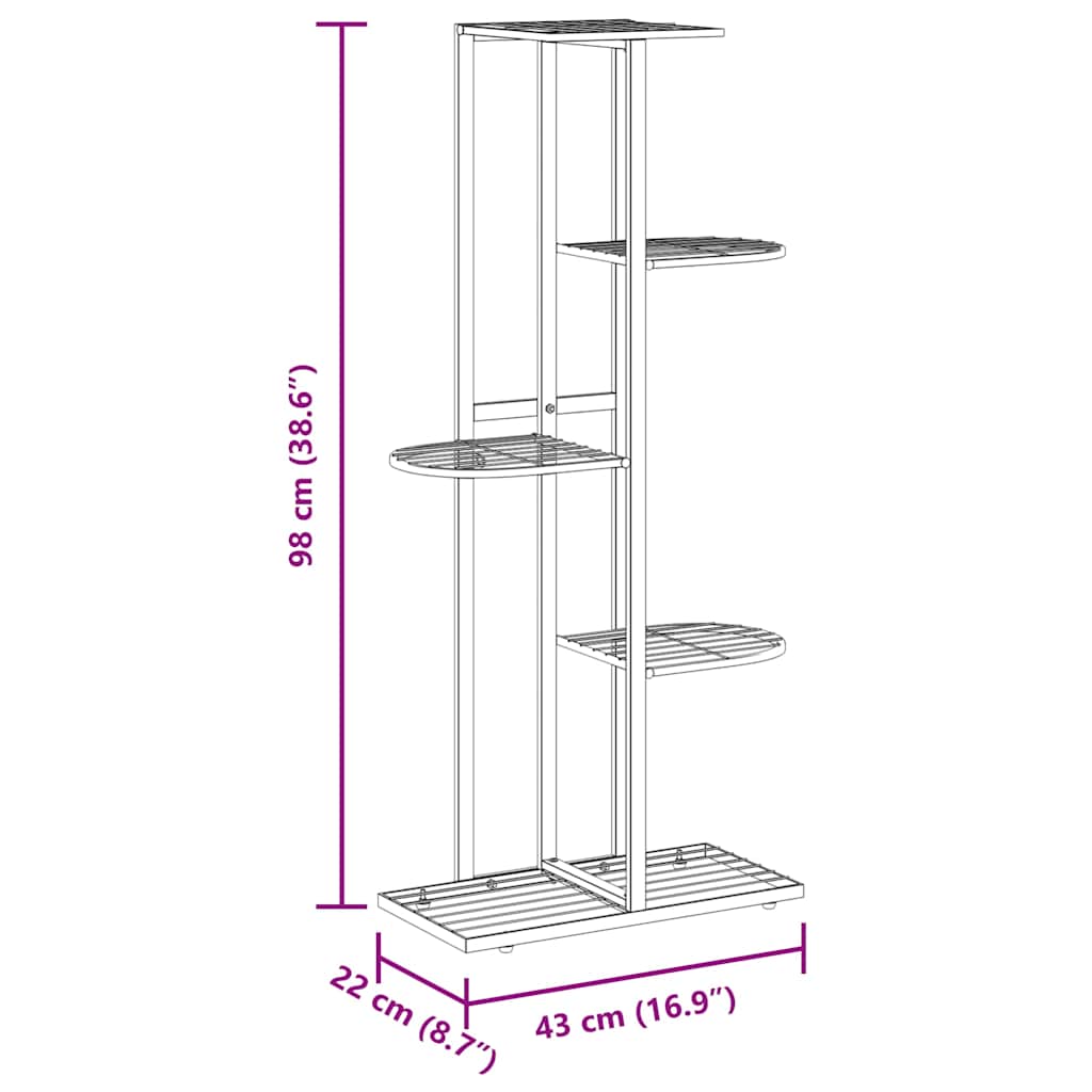 Blomsterstativ 5 Etasjer 43X22X98 Cm Hvit Metall