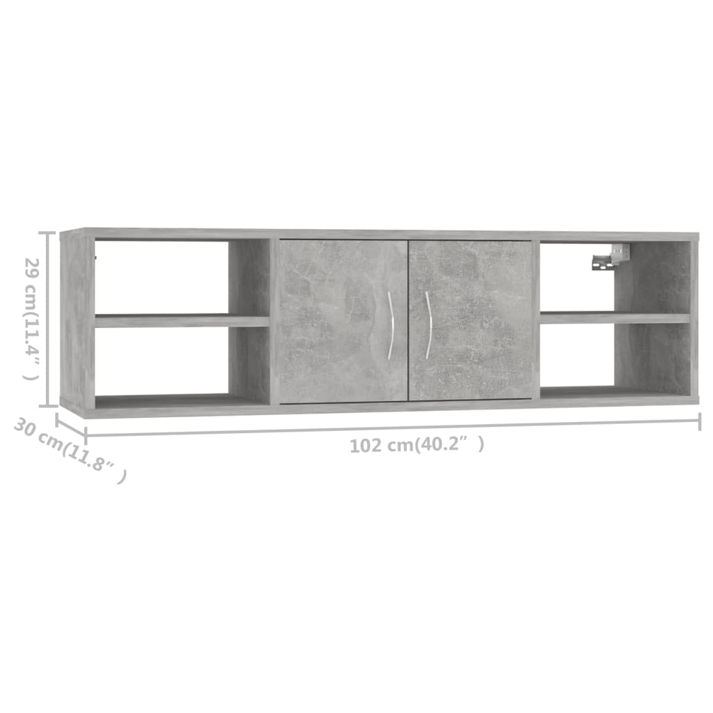 Vegghylle Betonggrå 102X30X29 Cm Konstruert Tre