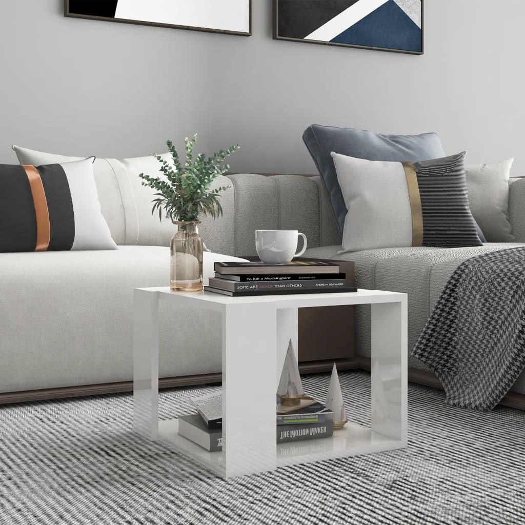 Salongbord Høyglans Hvit 40X40X30 Cm Konstruert Tre