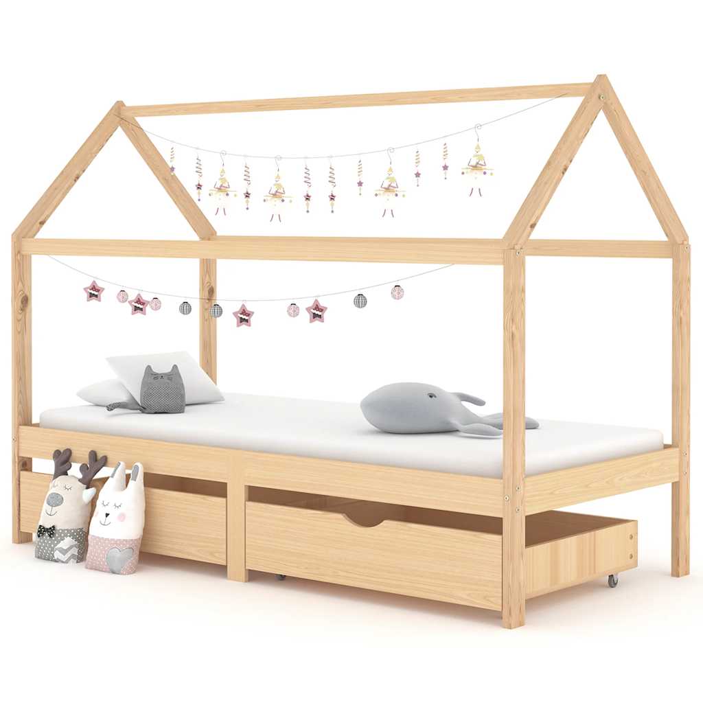 Sengeramme For Barn Med Skuffer Heltre Furu 90X200 Cm