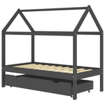 Sengeramme For Barn Med Skuff Heltre Furu 80X160 Cm Mørkegrå