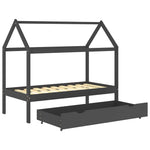 Sengeramme For Barn Med Skuff Heltre Furu 80X160 Cm Mørkegrå