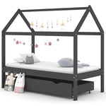 Sengeramme For Barn Med Skuff Heltre Furu 80X160 Cm Mørkegrå