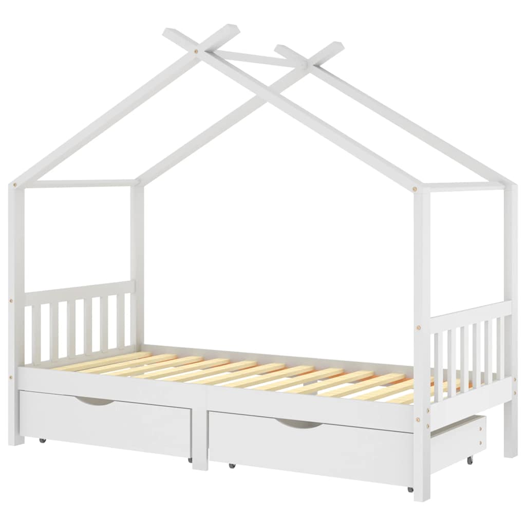 Ramme For Barneseng Med Skuffer Hvit Heltre Furu 90X200 Cm