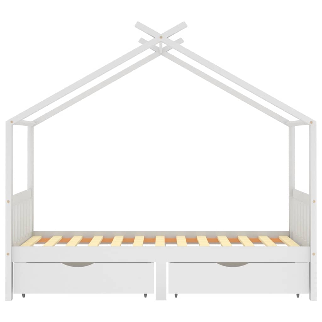Ramme For Barneseng Med Skuffer Hvit Heltre Furu 90X200 Cm