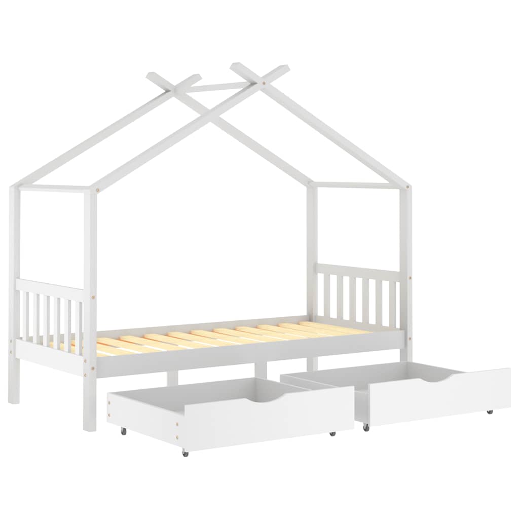 Ramme For Barneseng Med Skuffer Hvit Heltre Furu 90X200 Cm