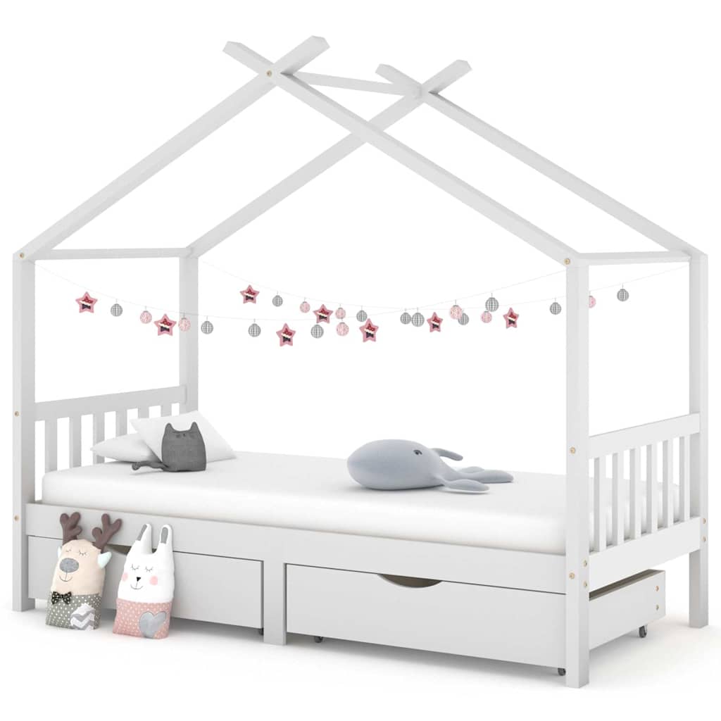 Ramme For Barneseng Med Skuffer Hvit Heltre Furu 90X200 Cm