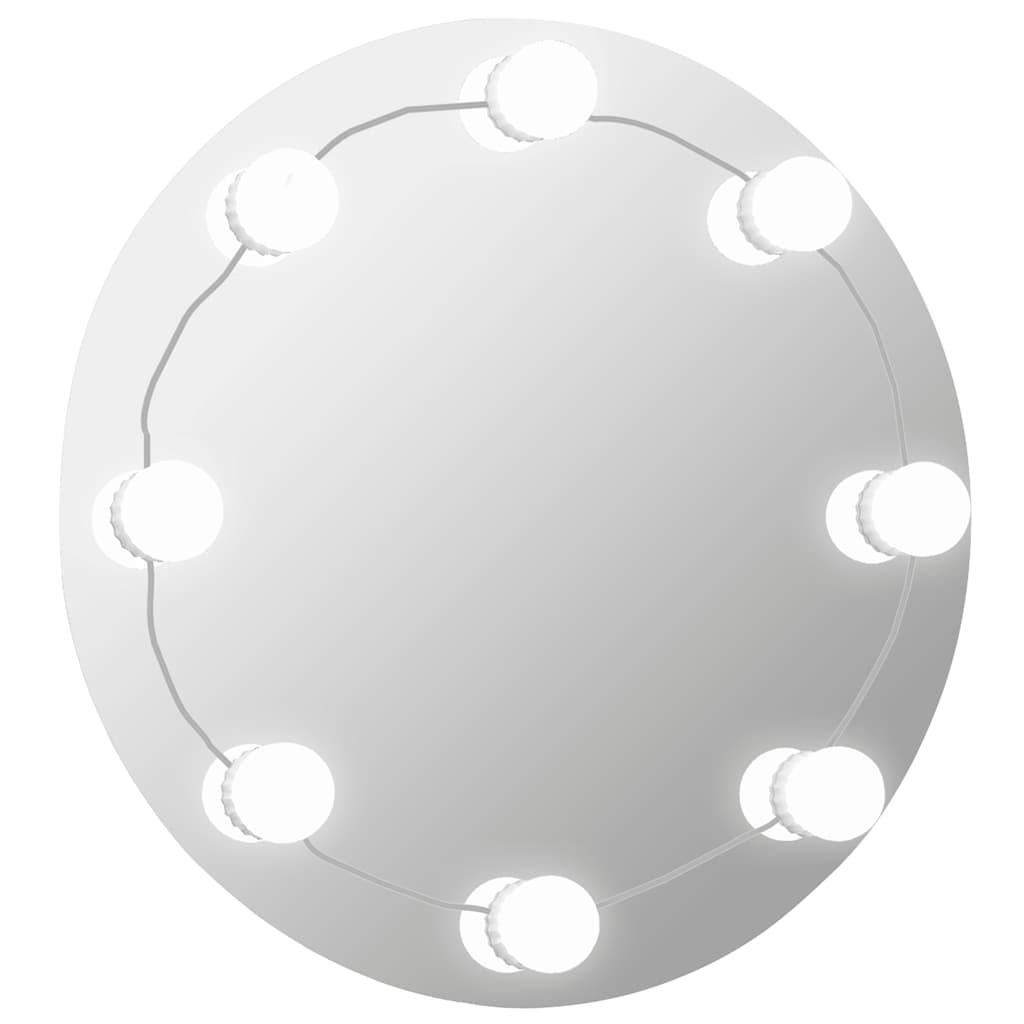 Veggspeil Med Led-Lys Rund Glass