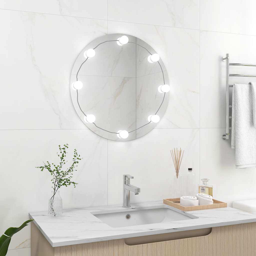 Veggspeil Med Led-Lys Rund Glass