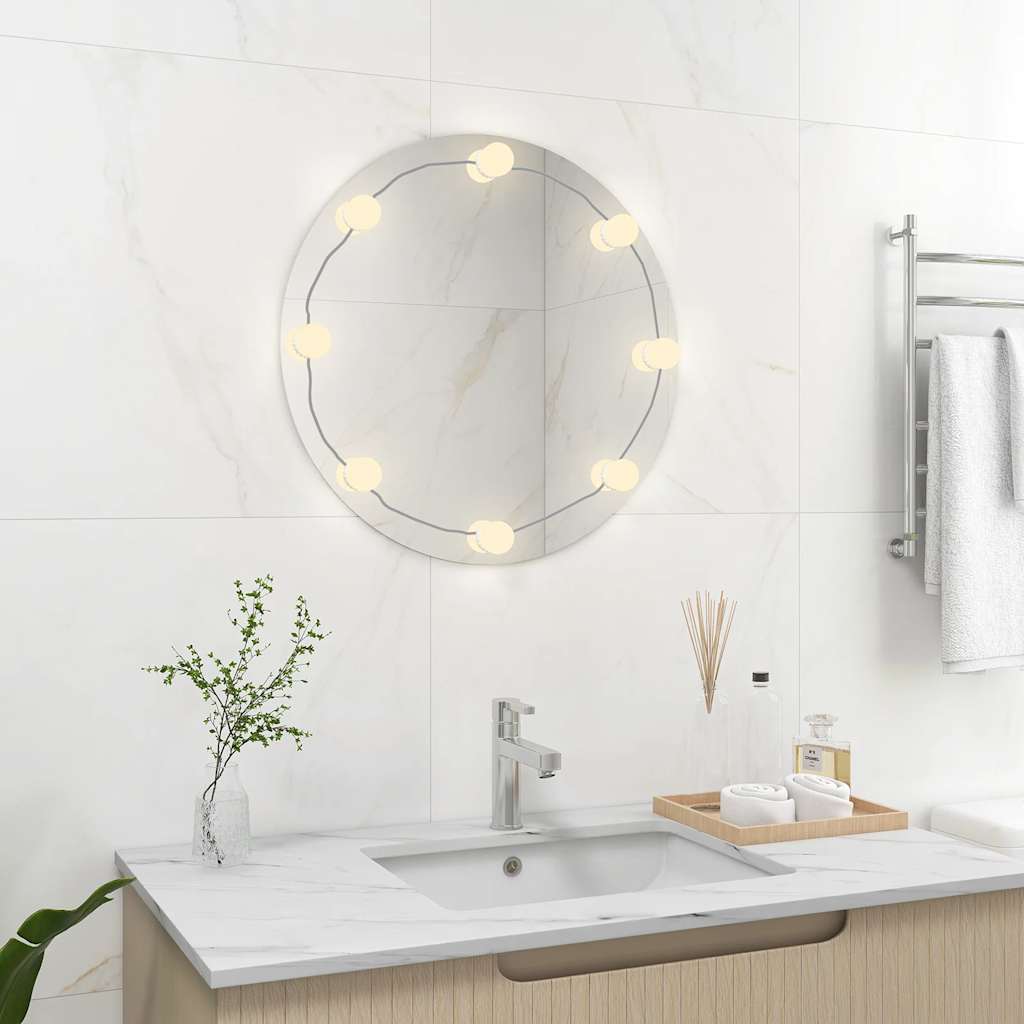 Veggspeil Med Led-Lys Rund Glass