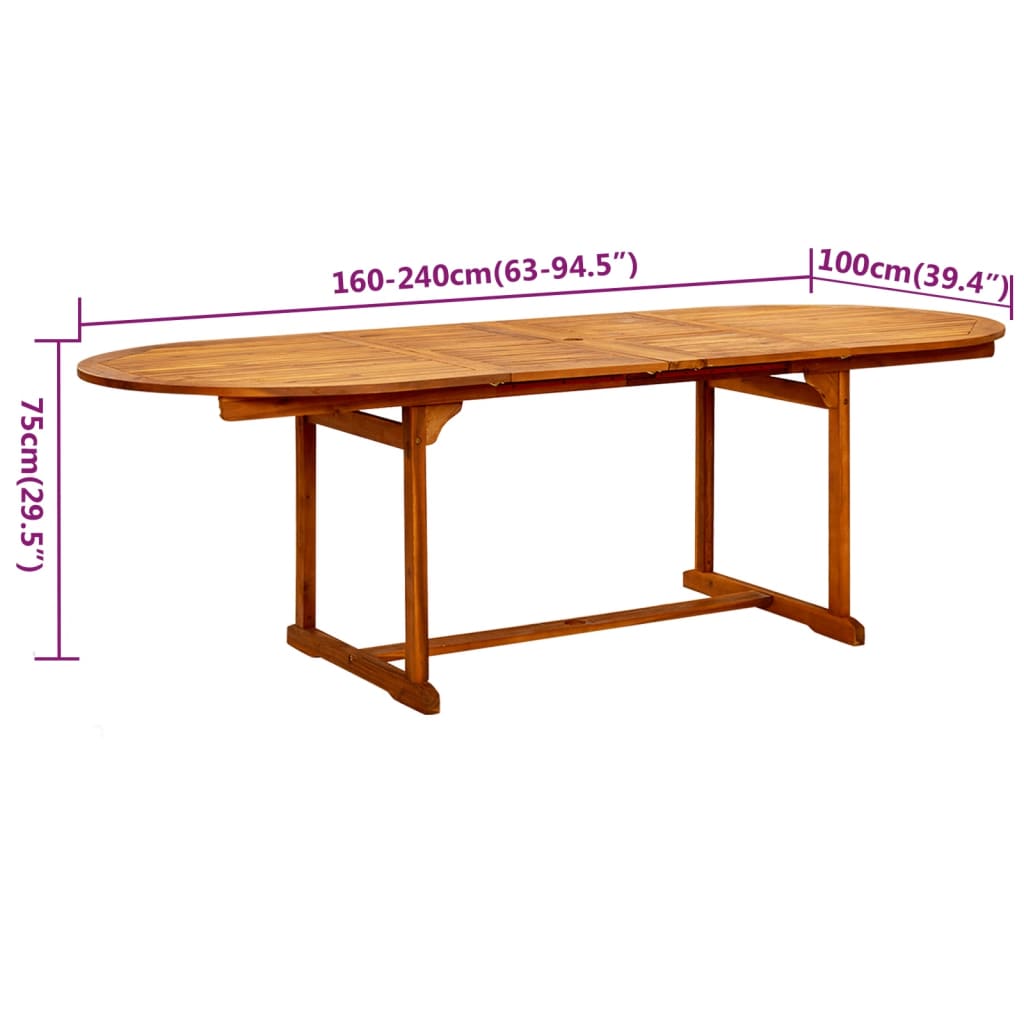 Utendørs Spisestue 9 Deler Heltre Akasie 160-240 Cm