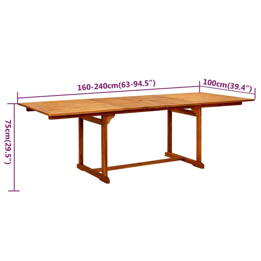 Utendørs Spisestue 7 Deler Heltre Akasie 160-240 Cm