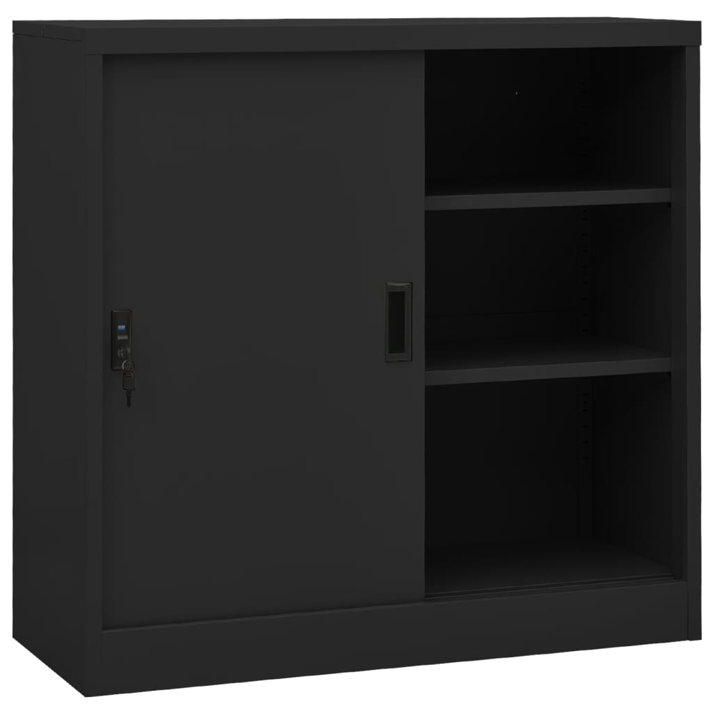 Kontorskap Med Skyvedør 90X40X90 Cm Stål Antrasitt