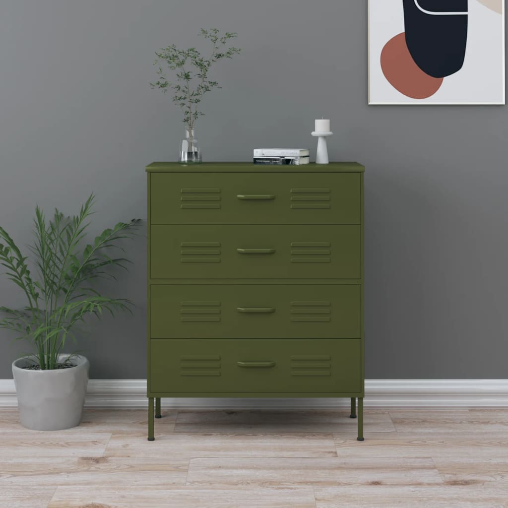 Kommode Olivengrønn 80X35X101,5 Cm Stål