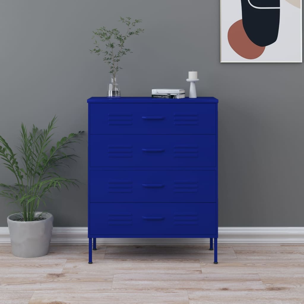 Kommode Marineblå 80X35X101,5 Cm Stål