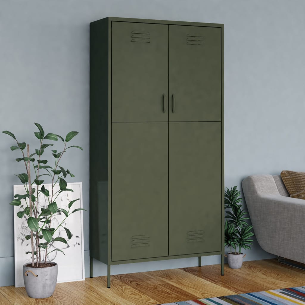 Garderobe Olivengrønn 90X50X180 Cm Stål
