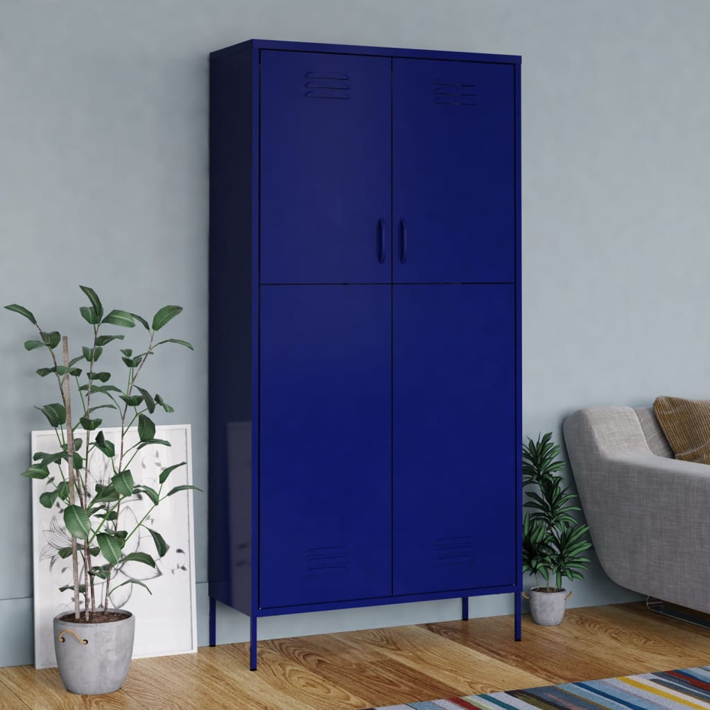 Garderobe Marineblå 90X50X180 Cm Stål