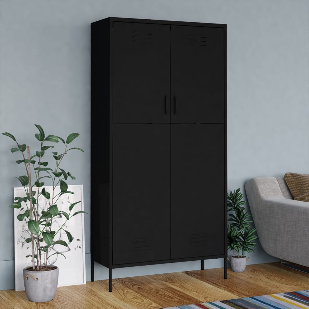 Garderobe Svart 90X50X180 Cm Stål