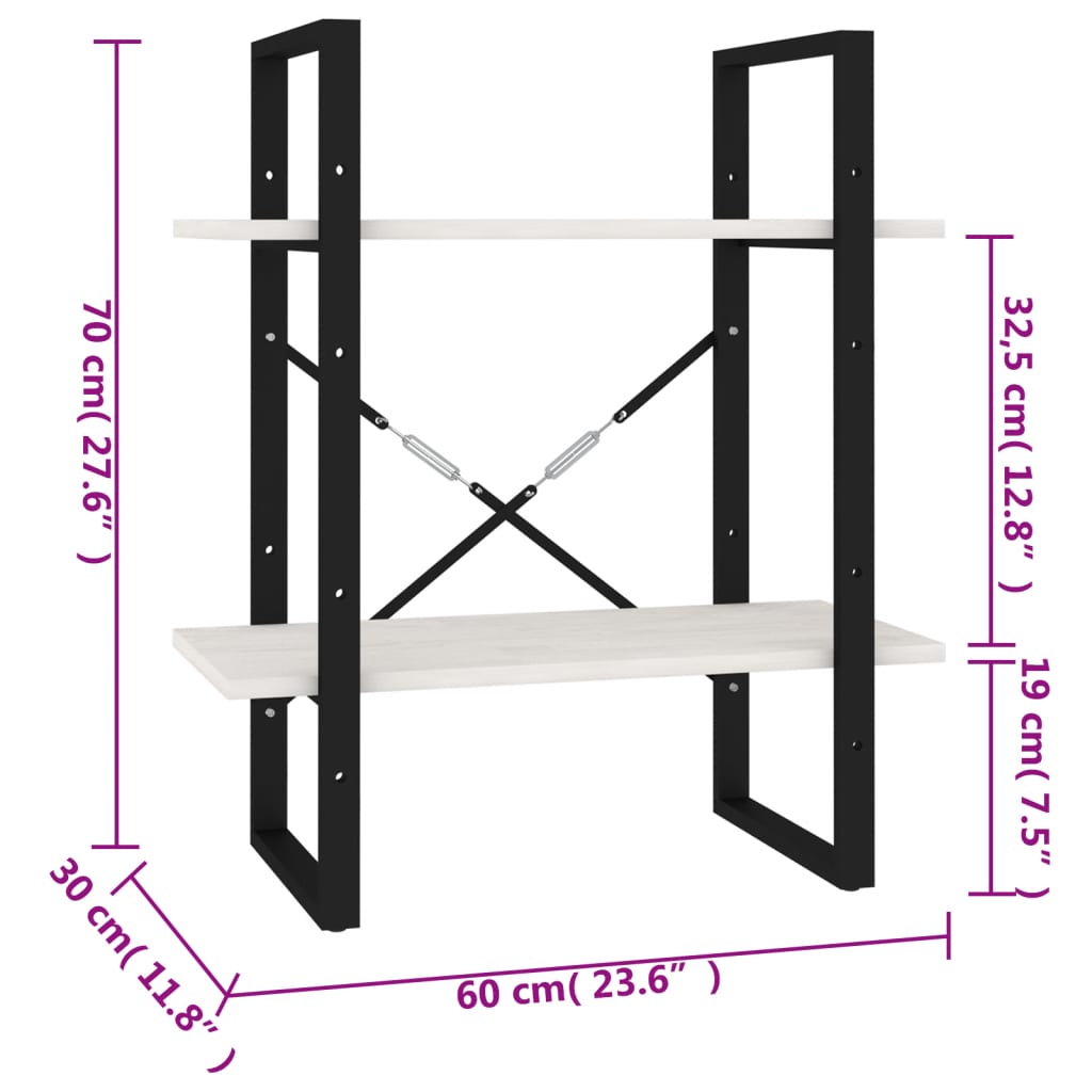 Bokhylle 2 Nivåer Hvit 60X30X70 Cm Heltre Furu