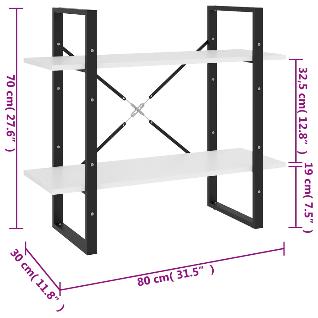 Bokhylle 2 Nivåer Hvit 80X30X70 Cm Konstruert Tre