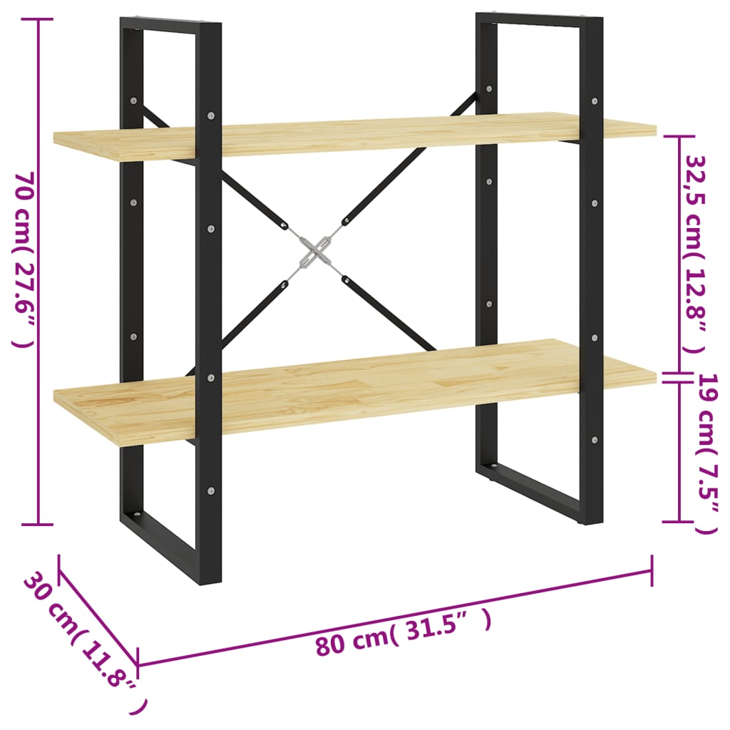 Bokhylle 2 Nivåer 80X30X70 Cm Heltre Furu