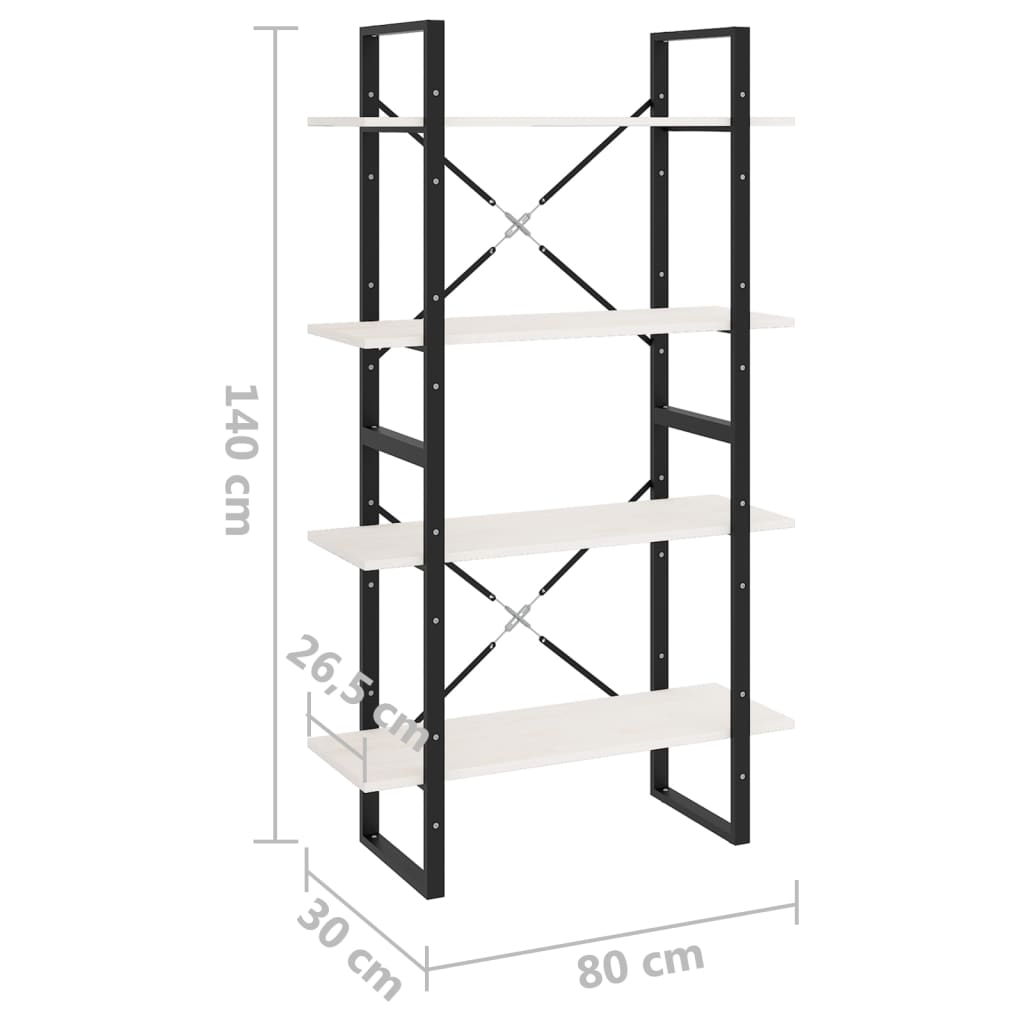 Bokhylle 4 Nivåer Hvit 80X30X140 Cm Heltre Furu