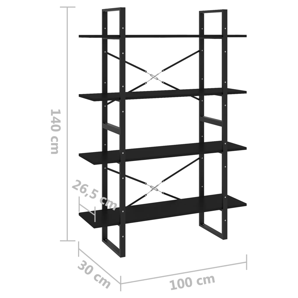 Bokhylle 4 Nivåer Svart 100X30X140 Cm Konstruert Tre