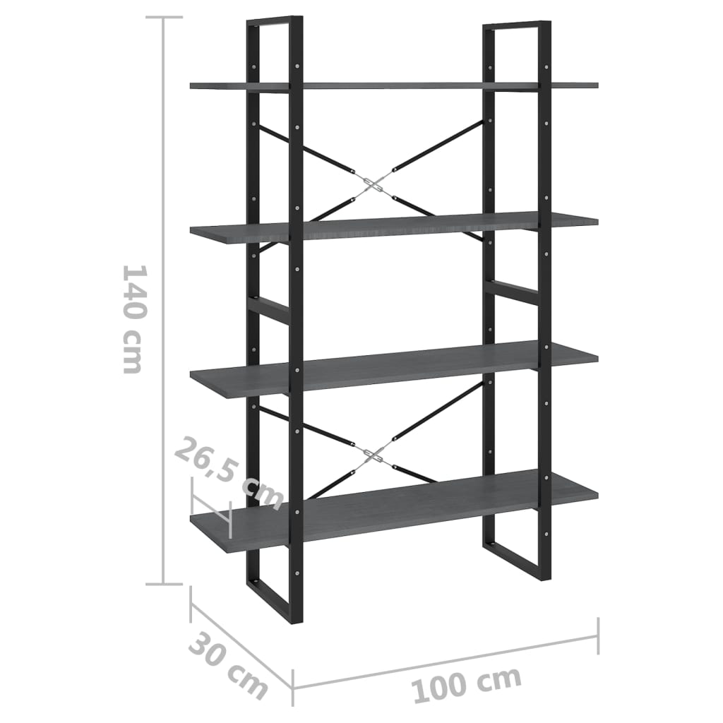 Bokhylle 4 Nivåer Grå 100X30X140 Cm Heltre Furu