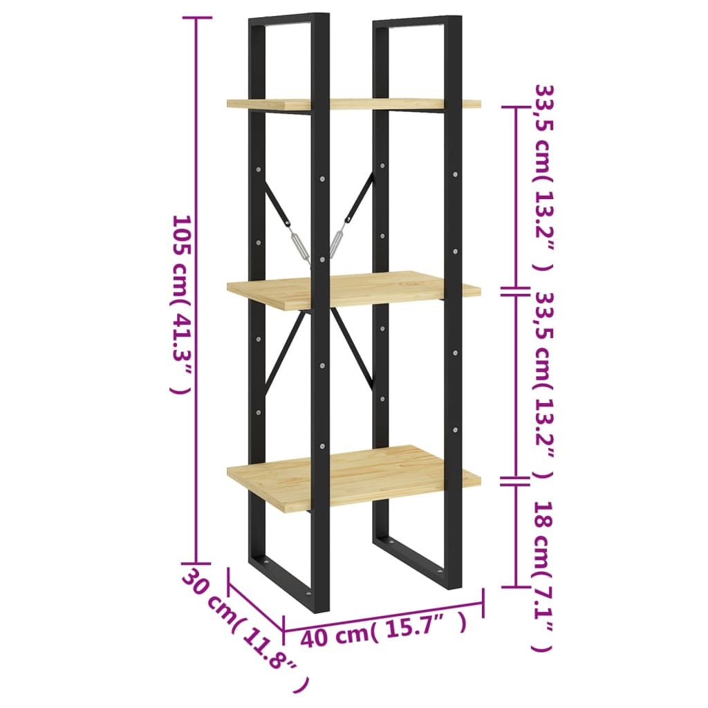Bokhylle 3 Nivåer 40X30X105 Cm Heltre Furu