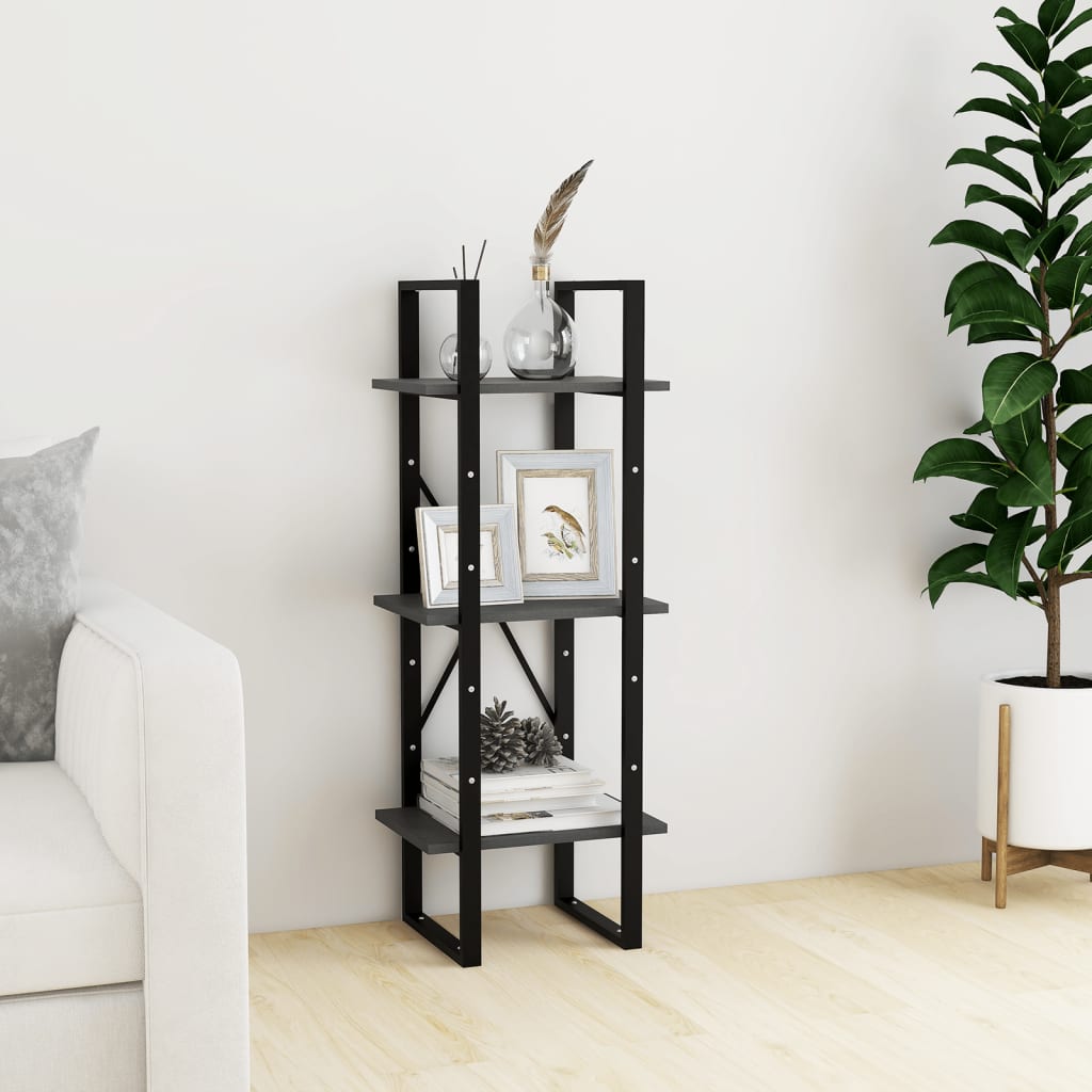 Bokhylle 3 Nivåer Grå 40X30X105 Cm Heltre Furu