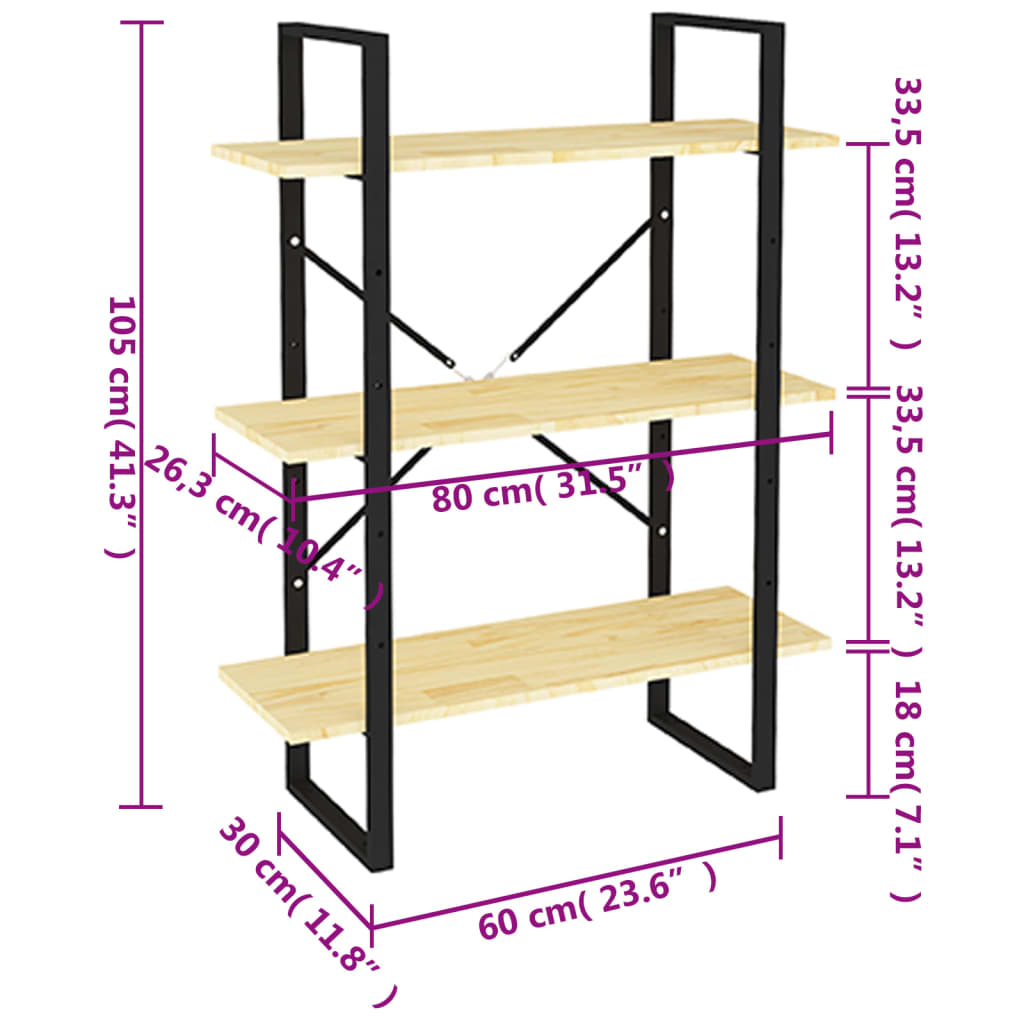 Bokhylle 3 Nivåer 80X30X105 Cm Heltre Furu