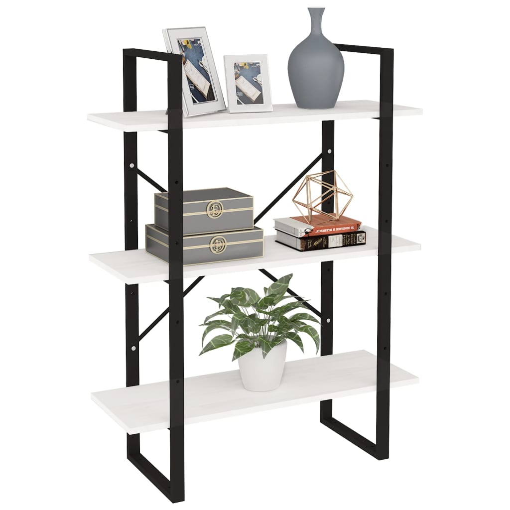 Bokhylle 3 Nivåer Hvit 80X30X105 Cm Heltre Furu