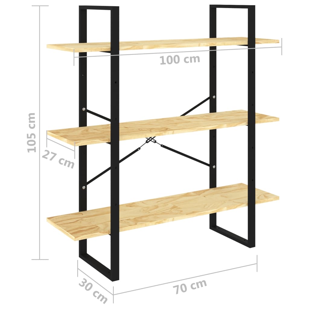 Bokhylle 3 Nivåer 100X30X105 Cm Heltre Furu