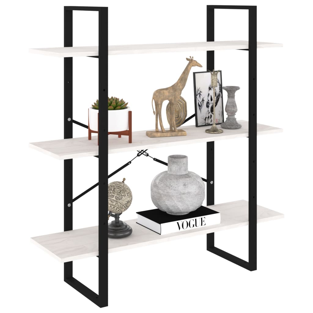 Bokhylle 3 Nivåer Hvit 100X30X105 Cm Heltre Furu