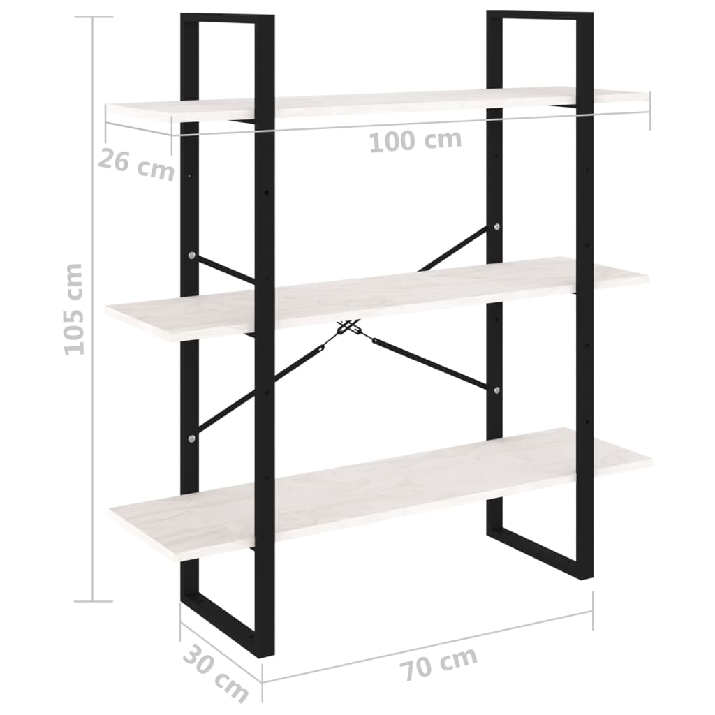 Bokhylle 3 Nivåer Hvit 100X30X105 Cm Heltre Furu