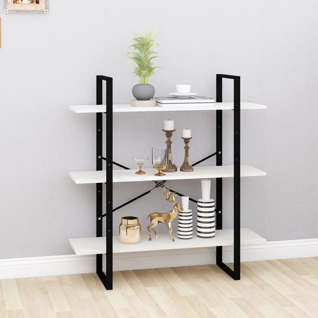Bokhylle 3 Nivåer Hvit 100X30X105 Cm Heltre Furu