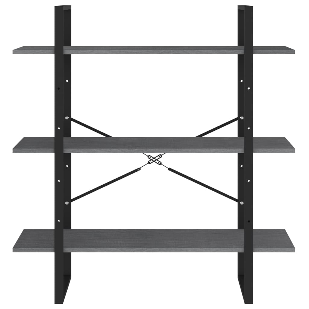 Bokhylle 3 Nivåer Grå 100X30X105 Cm Heltre Furu