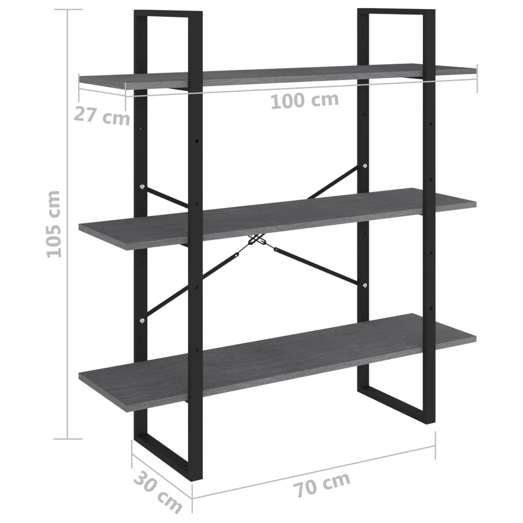 Bokhylle 3 Nivåer Grå 100X30X105 Cm Heltre Furu
