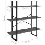 Bokhylle 3 Nivåer Grå 100X30X105 Cm Heltre Furu