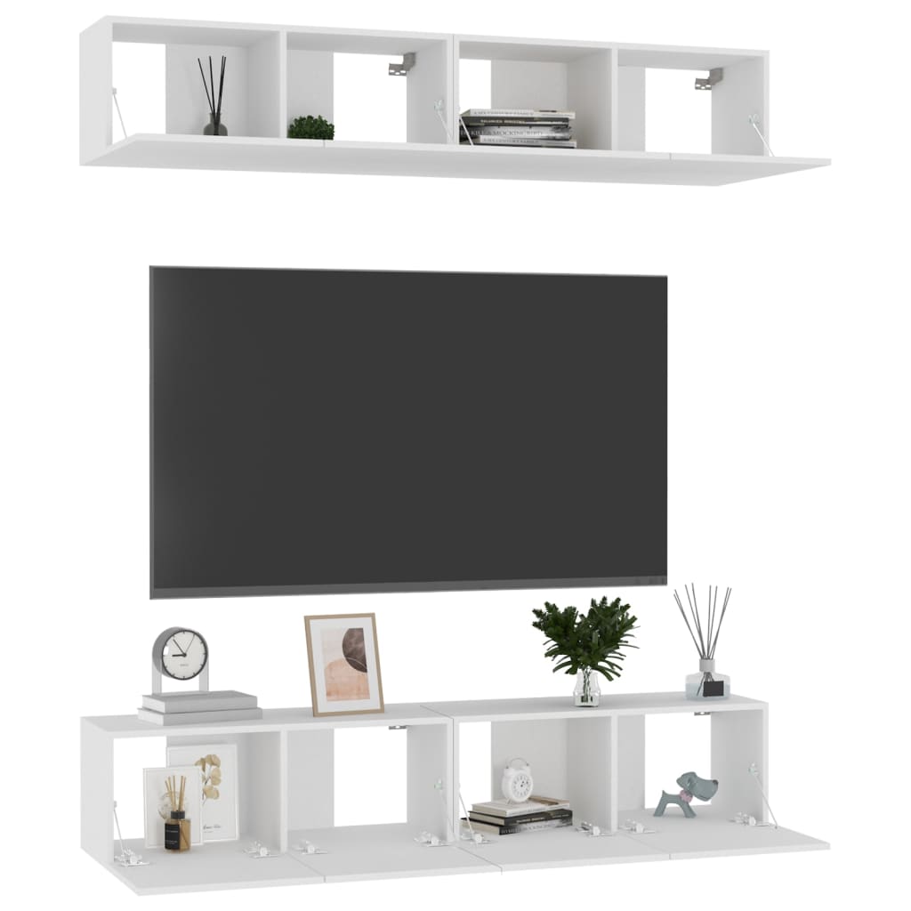 Tv-Benker 4 Stk Hvit 80X30X30 Cm Konstruert Tre